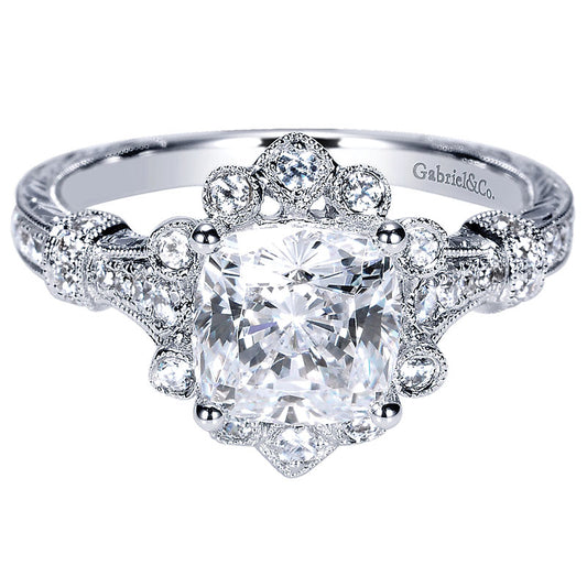 Engagement Ring 14k White Gold Diamond Halo