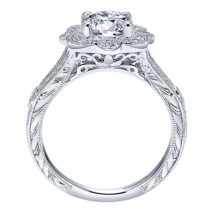 Engagement Ring 14k White Gold Diamond Halo
