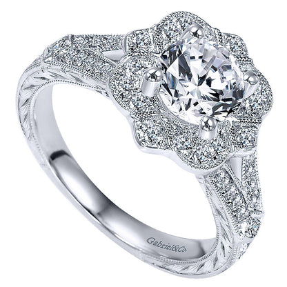 Engagement Ring 14k White Gold Diamond Halo