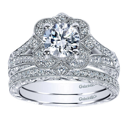 Engagement Ring 14k White Gold Diamond Halo