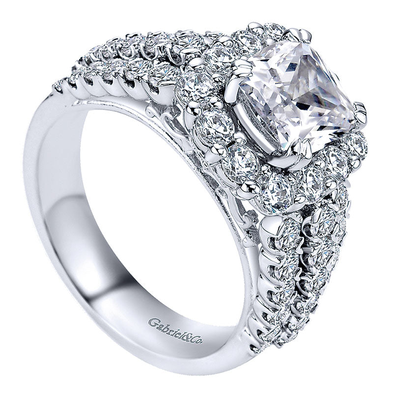 Engagement Ring 14k White Gold Diamond Halo