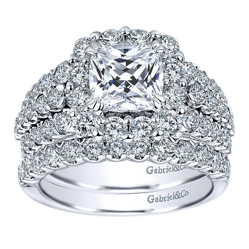 Engagement Ring 14k White Gold Diamond Halo