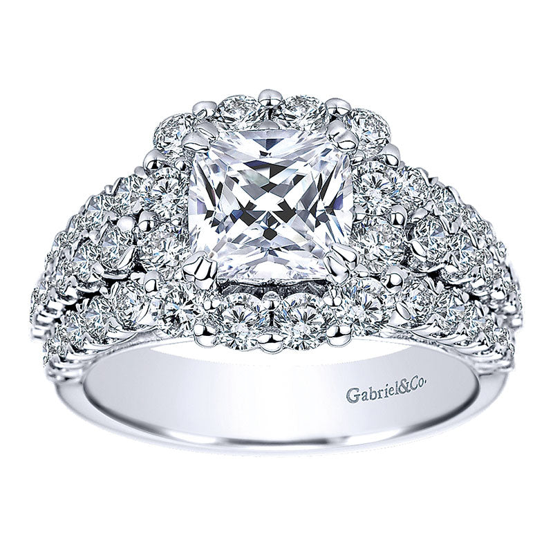 Engagement Ring 14k White Gold Diamond Halo