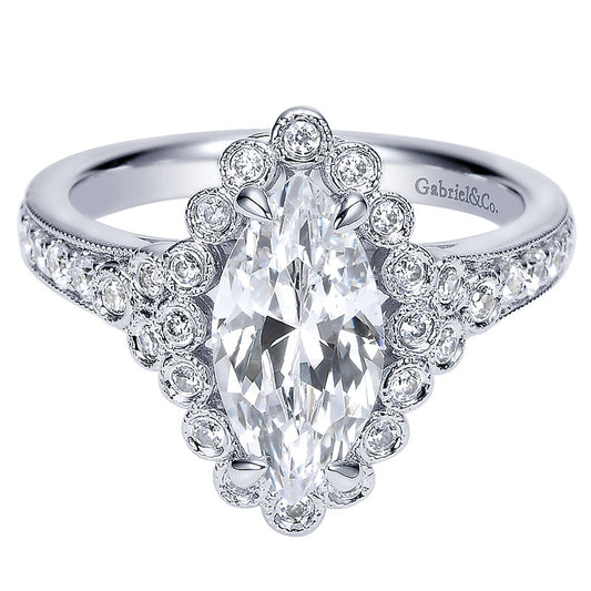 Engagement Ring 14k White Gold Diamond Halo