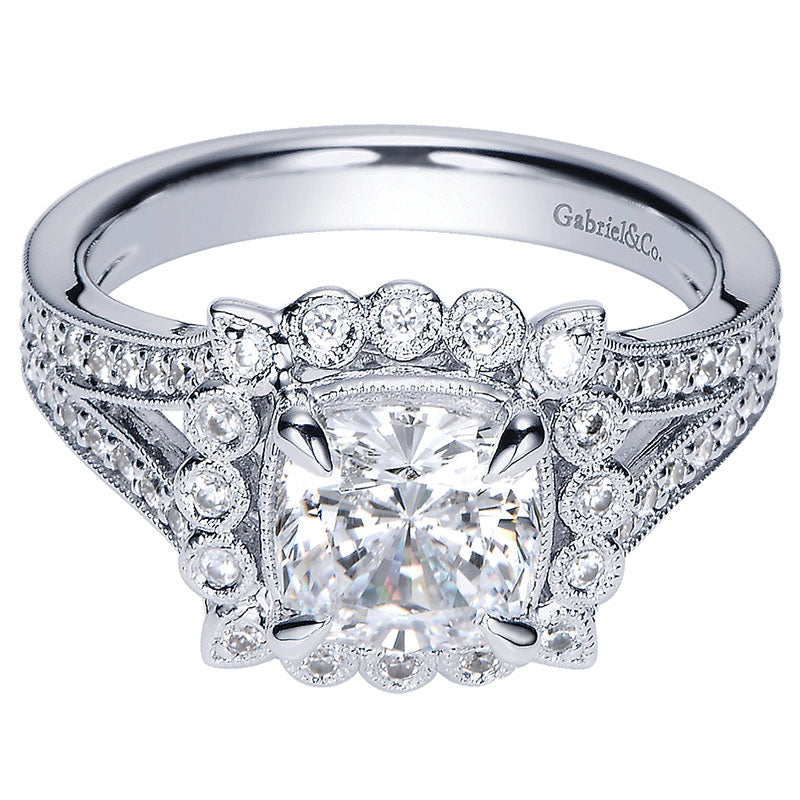 Engagement Ring 14k White Gold Diamond Halo