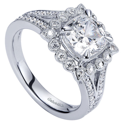 Engagement Ring 14k White Gold Diamond Halo