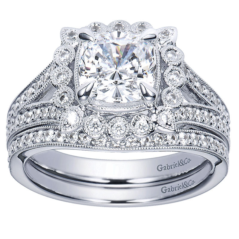 Engagement Ring 14k White Gold Diamond Halo