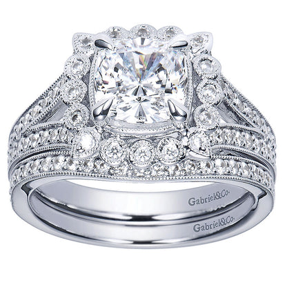 Engagement Ring 14k White Gold Diamond Halo