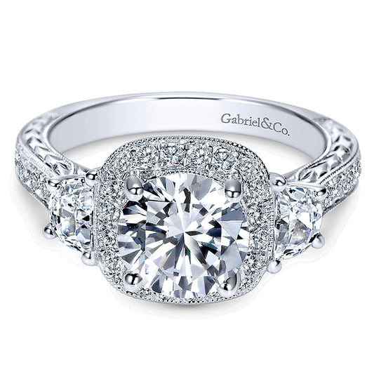14K White Gold Diamond Halo 14K White Gold Engagement Ring ER8918W44Jj