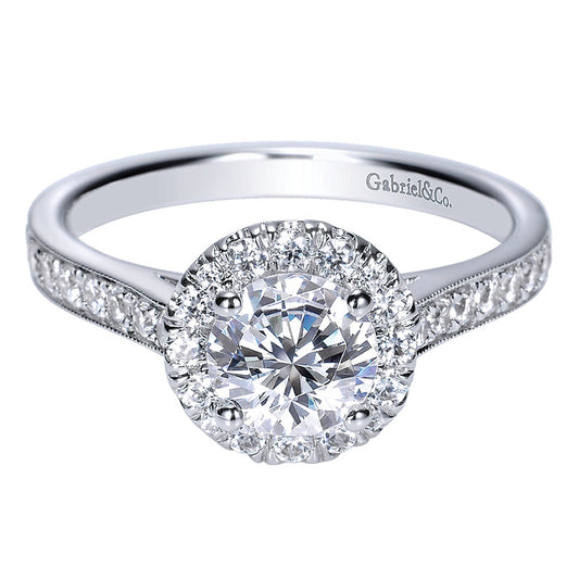 Engagement Ring 14k White Gold Diamond Halo