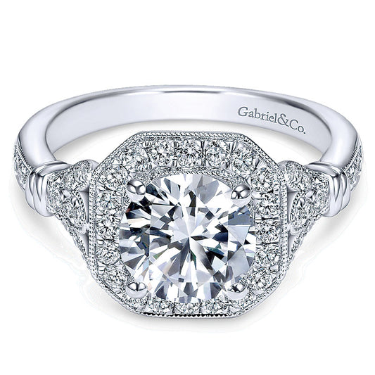 14K White Gold Diamond Halo 14K White Gold Engagement Ring ER8985W44Jj
