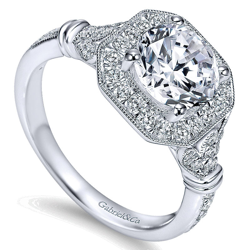 14K White Gold Diamond Halo 14K White Gold Engagement Ring ER8985W44Jj