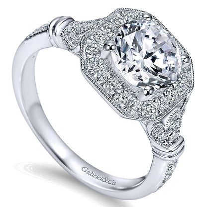 14K White Gold Diamond Halo 14K White Gold Engagement Ring ER8985W44Jj