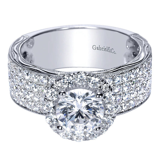 Engagement Ring 14k White Gold Diamond Halo
