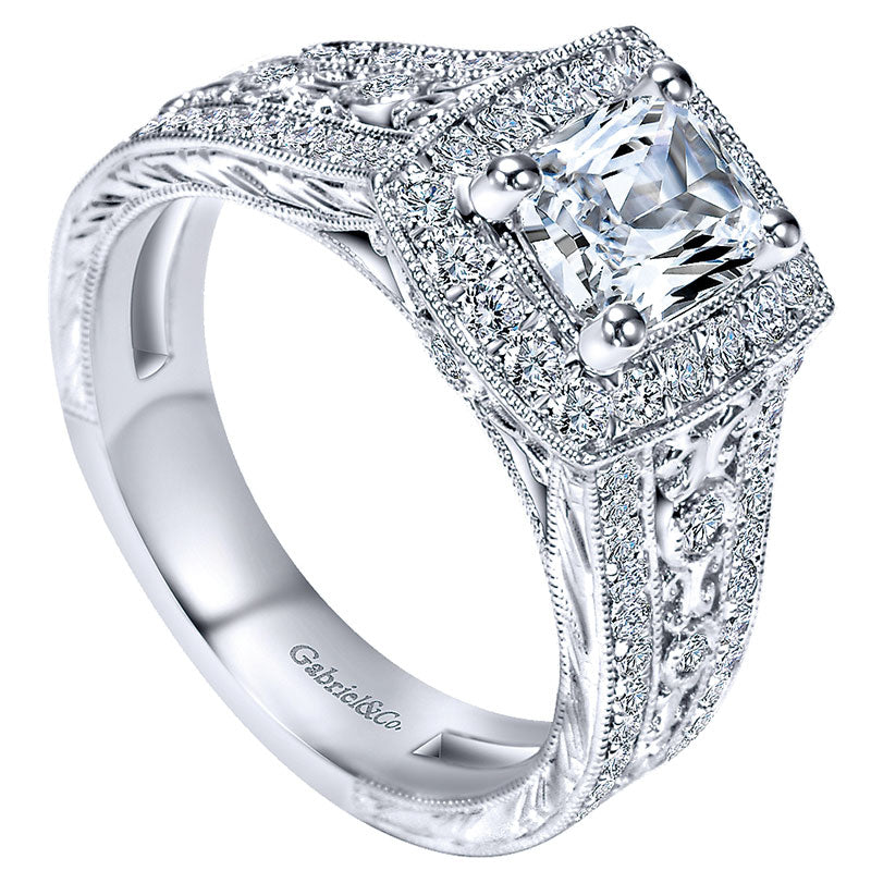 14K White Gold Diamond Halo 14K White Gold Engagement Ring ER9041W44Jj