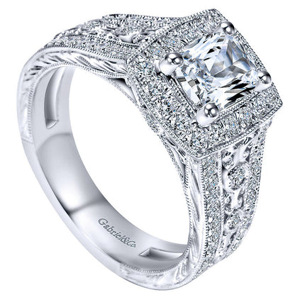 14K White Gold Diamond Halo 14K White Gold Engagement Ring ER9041W44Jj