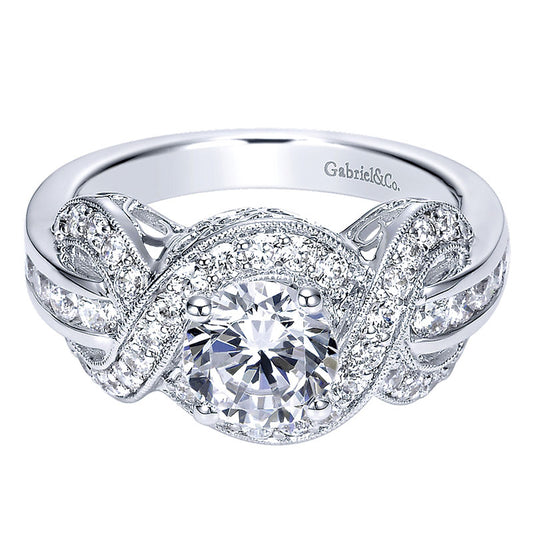 Engagement Ring 14k White Gold Diamond Halo