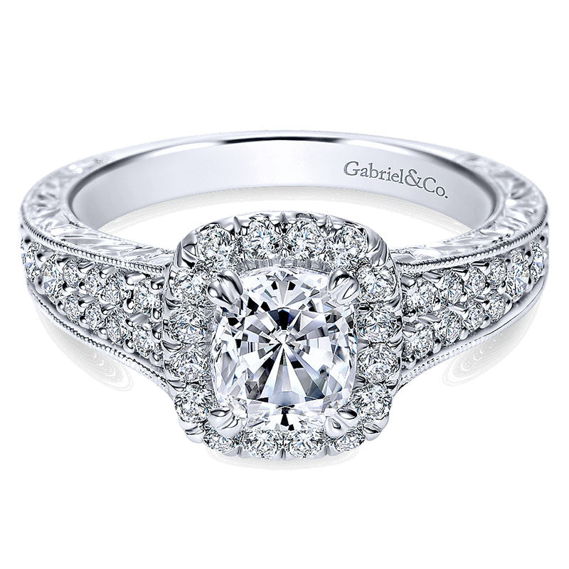 14K White Gold Diamond Halo 14K White Gold Engagement Ring ER9074W44Jj