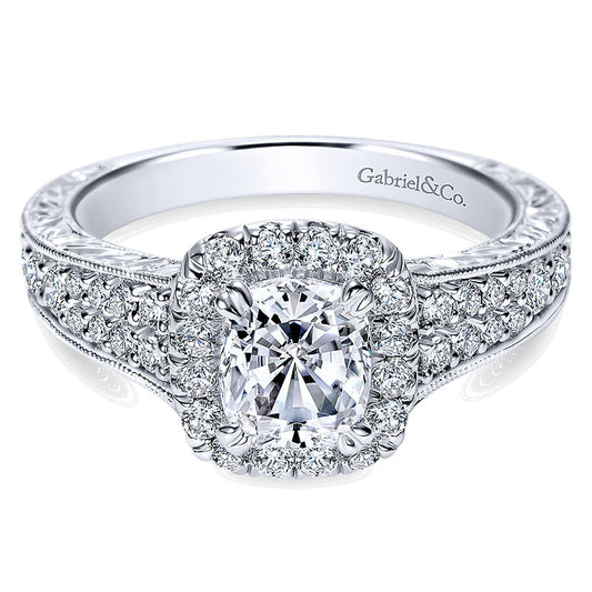 14K White Gold Diamond Halo 14K White Gold Engagement Ring ER9074W44Jj