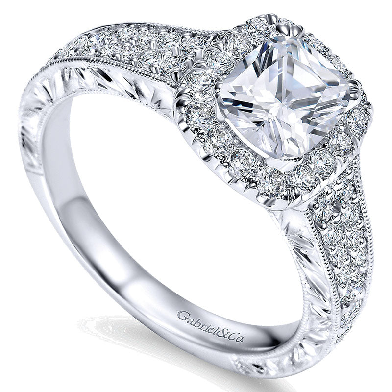 14K White Gold Diamond Halo 14K White Gold Engagement Ring ER9074W44Jj