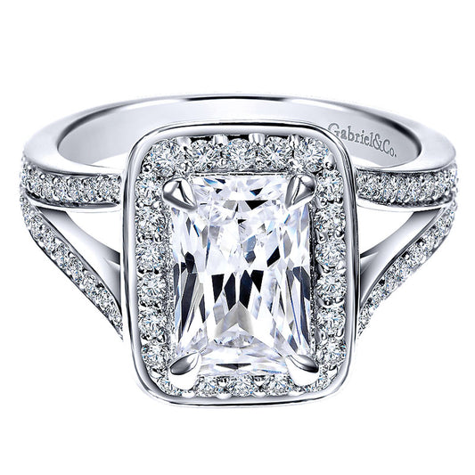 Engagement Ring 14k White Gold Diamond Halo
