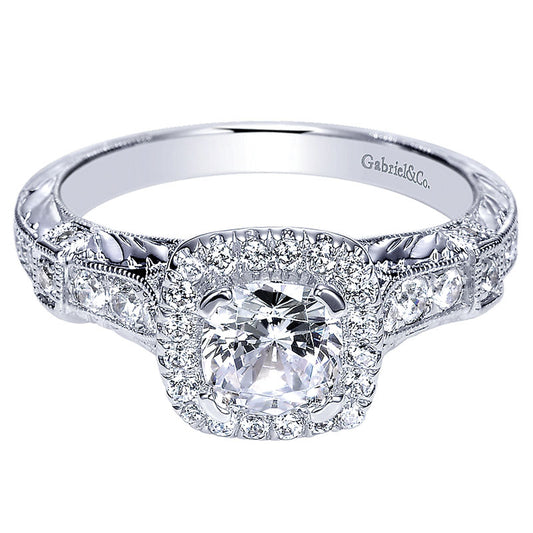 Engagement Ring 14k White Gold Diamond Halo