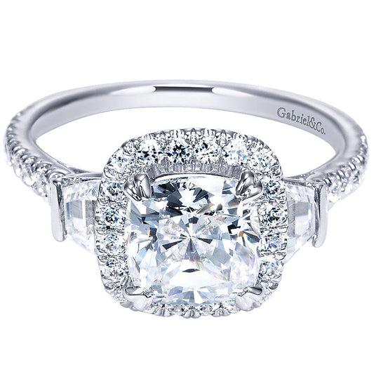 Engagement Ring 14k White Gold Diamond Halo