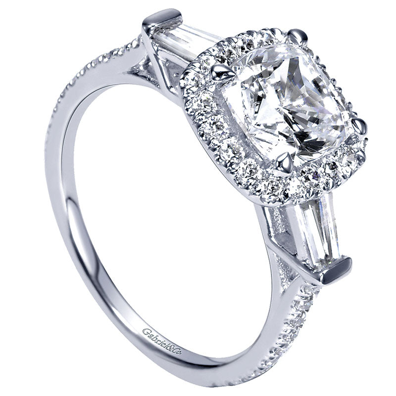 Engagement Ring 14k White Gold Diamond Halo