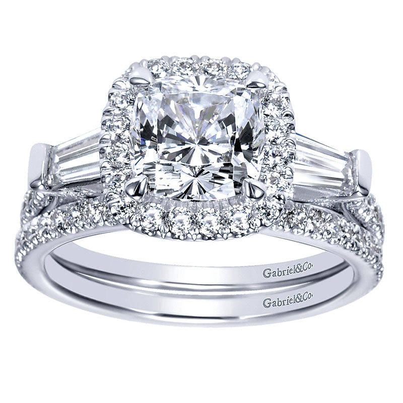 Engagement Ring 14k White Gold Diamond Halo