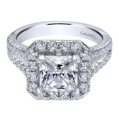 Engagement Ring 14k White Gold Diamond Halo