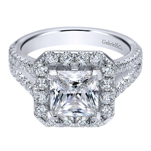 Engagement Ring 14k White Gold Diamond Halo