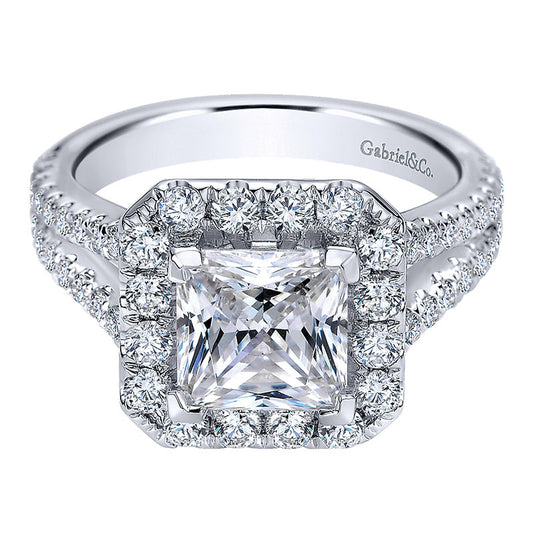 Engagement Ring 14k White Gold Diamond Halo