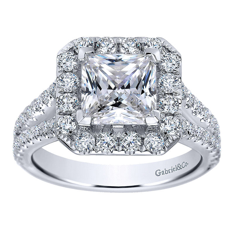 Engagement Ring 14k White Gold Diamond Halo
