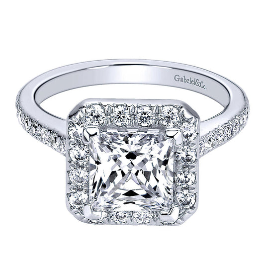 Engagement Ring 14k White Gold Diamond Halo