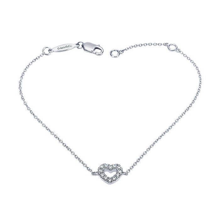 14k White Gold Diamond Heart Bracelet