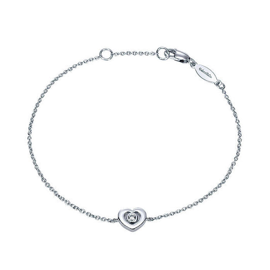 14k White Gold Diamond Heart Bracelet