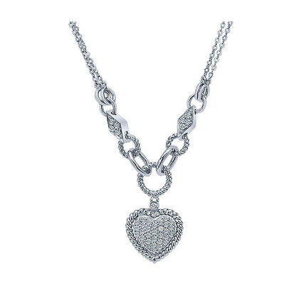 14k White Gold Diamond Heart Necklace