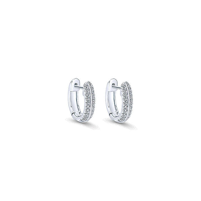 14k White Gold Diamond Huggie Earrings