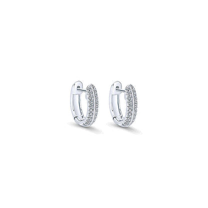 14k White Gold Diamond Huggie Earrings