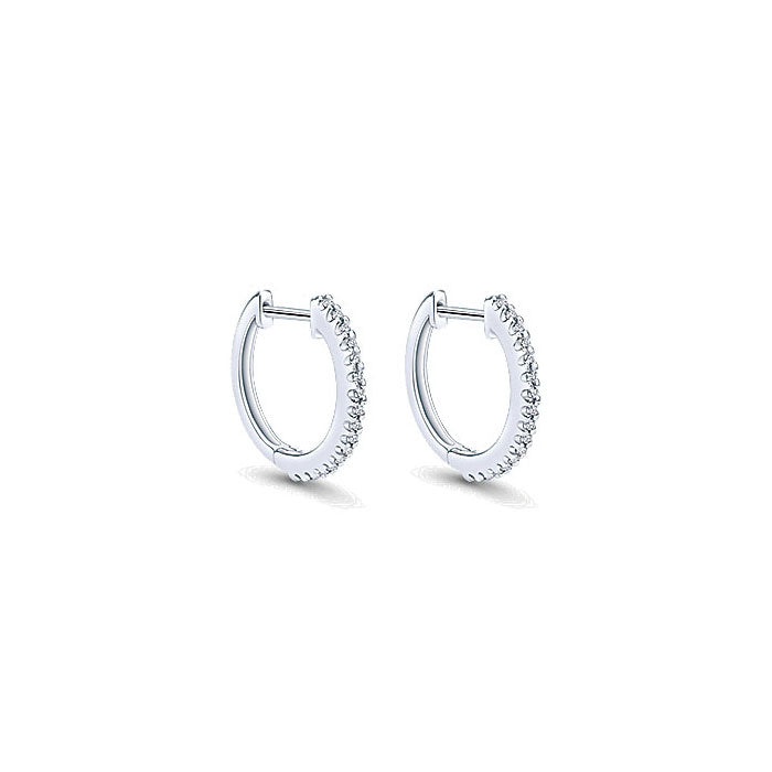 14k White Gold Diamond Huggie Earrings