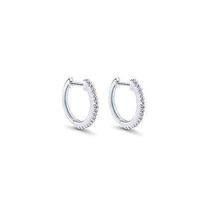14k White Gold Diamond Huggie Earrings