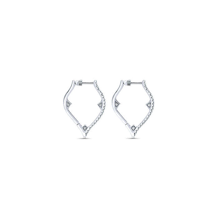 14k White Gold Diamond Intricate Hoop Earrings