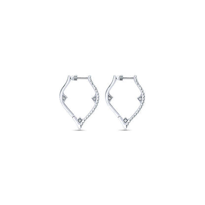 14k White Gold Diamond Intricate Hoop Earrings