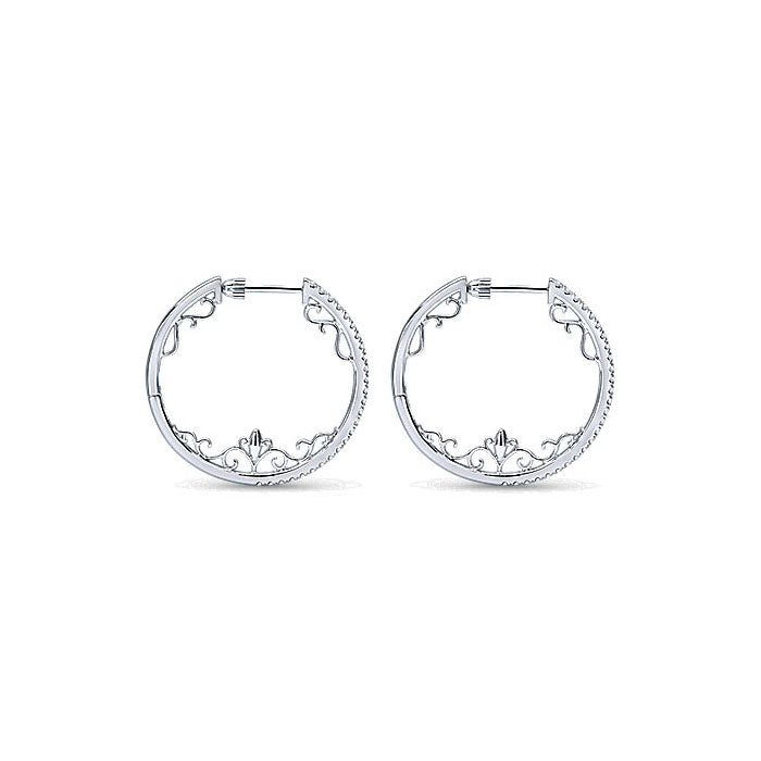 14k White Gold Diamond Intricate Hoop Earrings