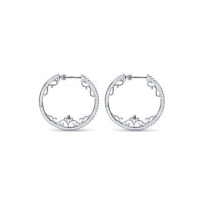 14k White Gold Diamond Intricate Hoop Earrings