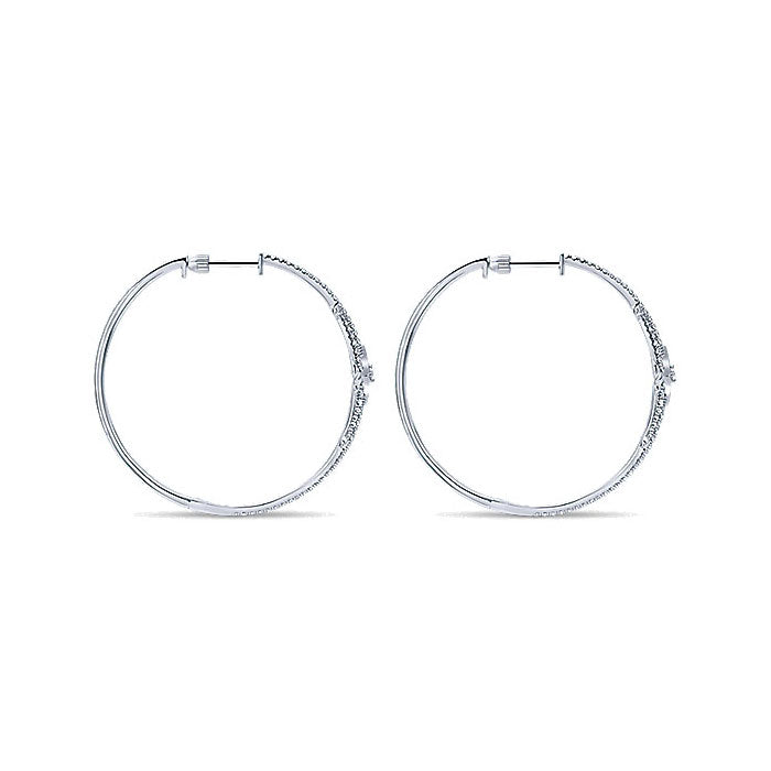 14k White Gold Diamond Intricate Hoop Earrings