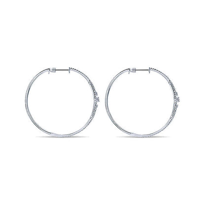 14k White Gold Diamond Intricate Hoop Earrings