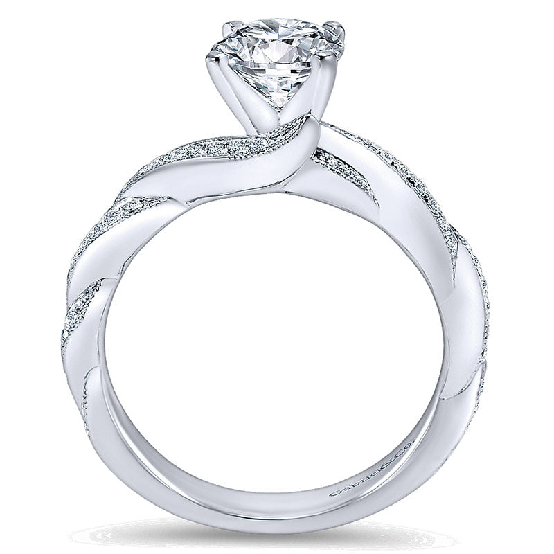 14K White Gold Diamond Milgrain Pave Criss Cross 14K White Gold Engagement Ring ER6138W44Jj