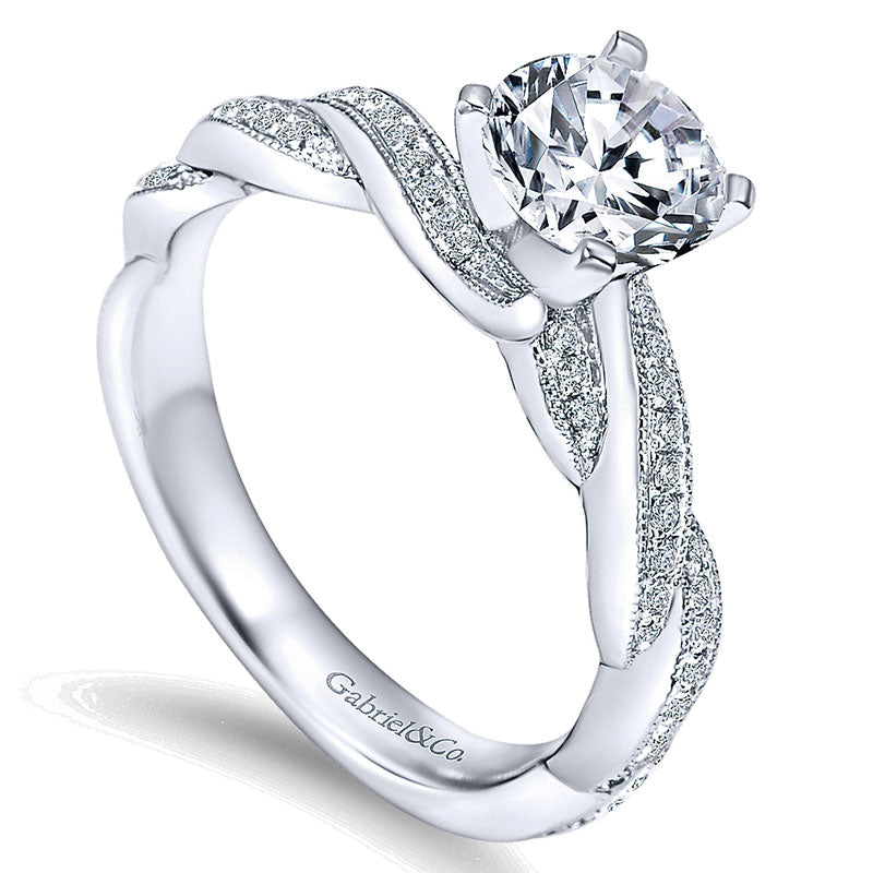 14K White Gold Diamond Milgrain Pave Criss Cross 14K White Gold Engagement Ring ER6138W44Jj