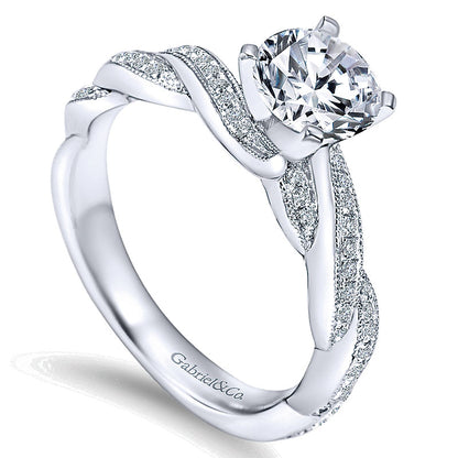 14K White Gold Diamond Milgrain Pave Criss Cross 14K White Gold Engagement Ring ER6138W44Jj